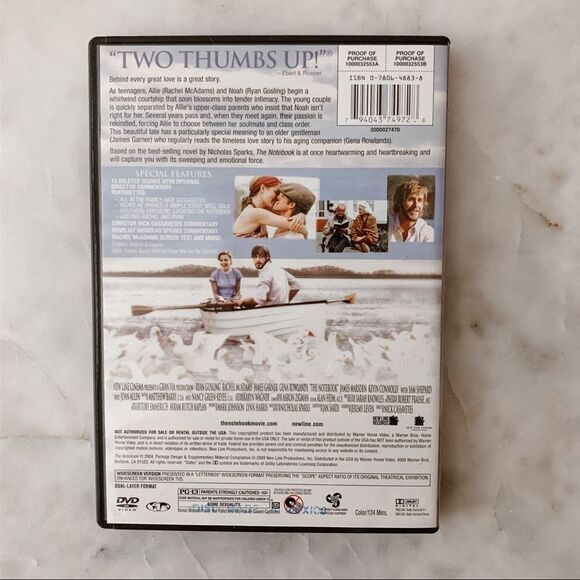 The Notebook DVD with Ryan Gosling, Rachel McAdams Romantic Film Nicholas Sparks - Picture 2 of 2